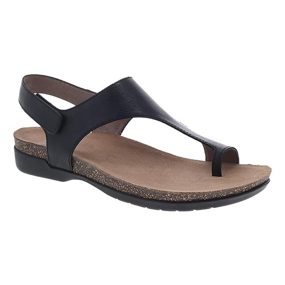 Dansko Womens Reece Sandals Size 41 10.5 Black Leather Toe Loop Slingback Cork